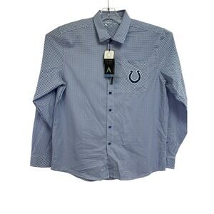 Indianapolis Colts Antigua Mens Large Blue/White Plaid Button Up Shirt (N28) NWT
